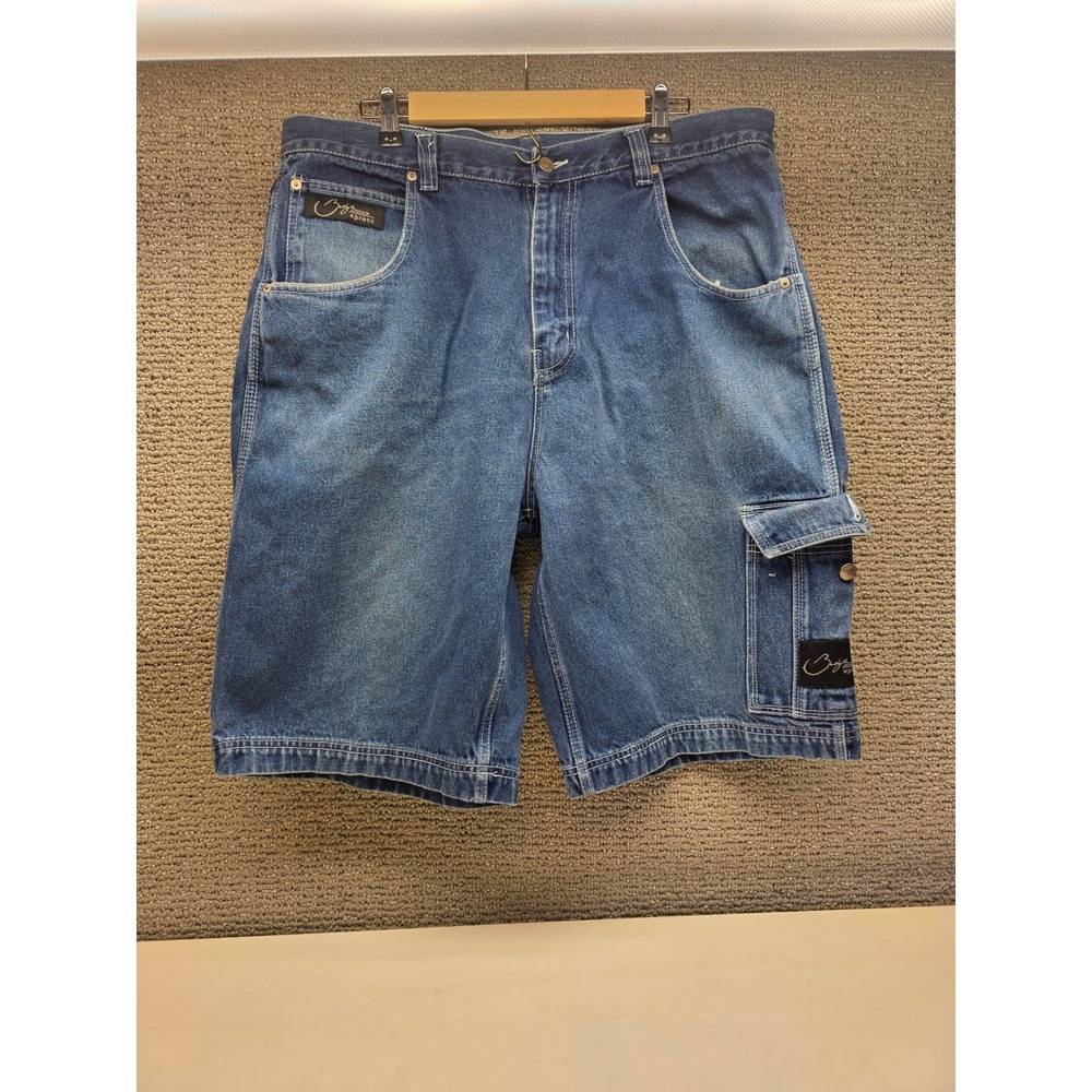 Brooklyn Xpress Mens Denim Cargo Shorts Blue Y2K Baggy Embroidered Streetwear 40